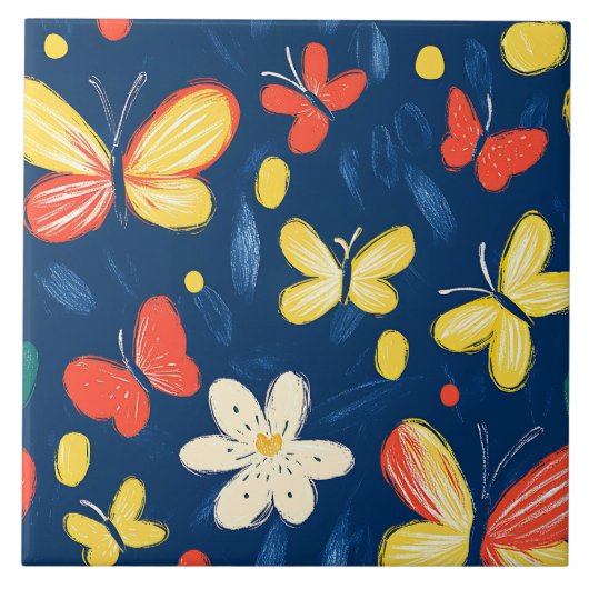 Crayon und Butterfly-Blume Fliese (Vorderseite)