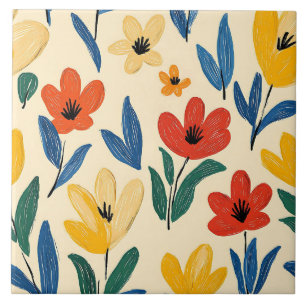 Crayon und Butterfly-Blume Fliese