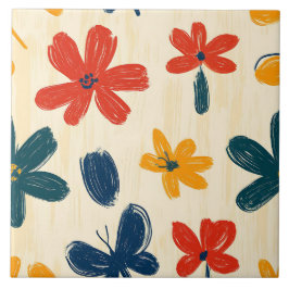 Crayon und Butterfly-Blume Fliese