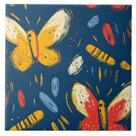 Crayon und Butterfly-Blume Fliese