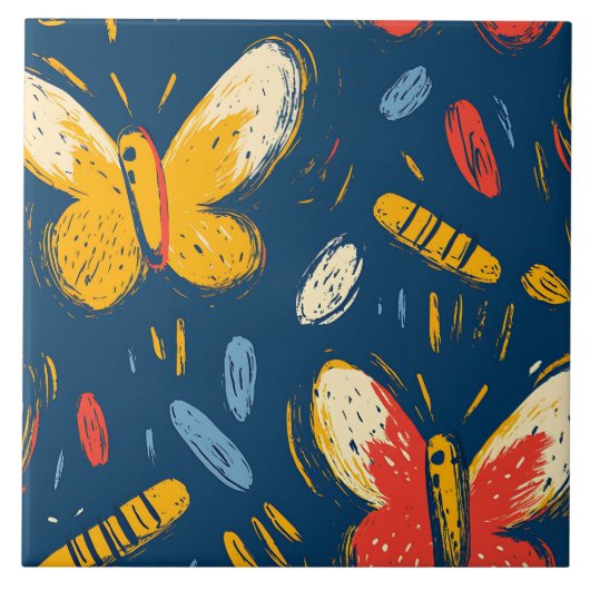 Crayon und Butterfly-Blume Fliese (Vorderseite)