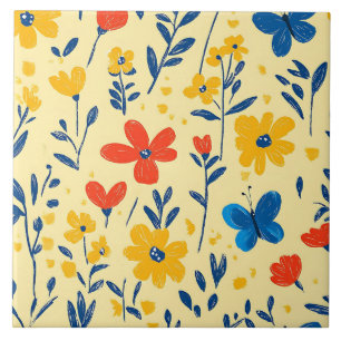 Crayon und Butterfly-Blume Fliese