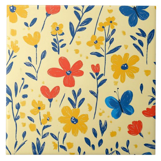 Crayon und Butterfly-Blume Fliese (Vorderseite)