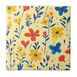 Crayon und Butterfly-Blume Fliese