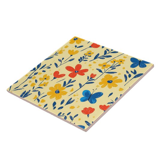 Crayon und Butterfly-Blume Fliese (Seite)