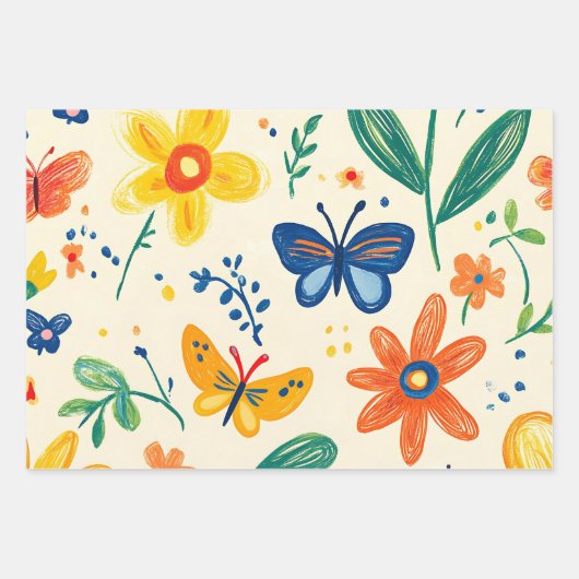 Crayon und Butterfly-Blume Geschenkpapier Set (Vorderseite 2)