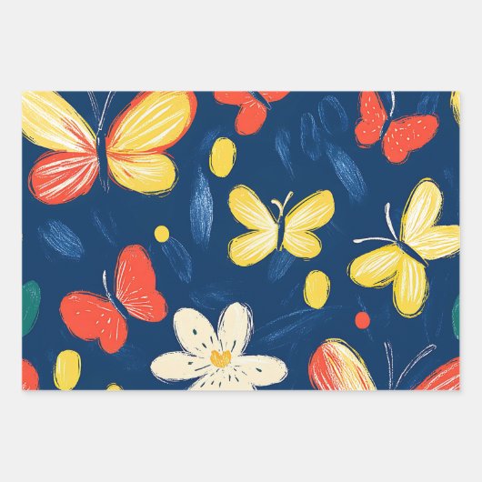 Crayon und Butterfly-Blume Geschenkpapier Set (Vorderseite)