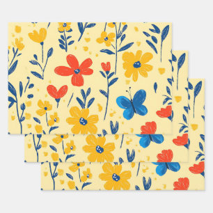 Crayon und Butterfly-Blume Geschenkpapier Set