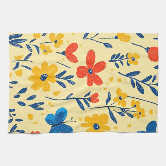 Crayon und Butterfly-Blume Geschirrtuch (Horizontal)