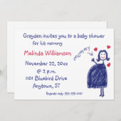 Crayon Zeichnend Kinderdusche Einladung (Vorne/Hinten)