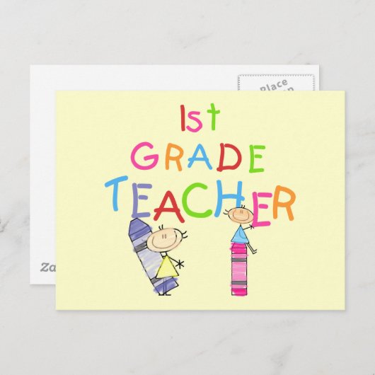 Crayons 1st Grade Teacher Tshirts und Geschenke Postkarte (Vorne/Hinten)
