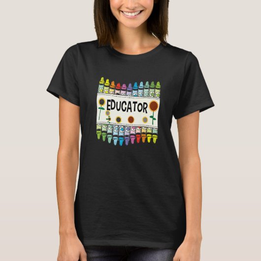 Crayons And Flower Teaching Educator T-Shirt (Vorderseite)