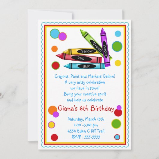 Crayons Art Paint Craft Birthday Party Invitations Einladung (Vorderseite)