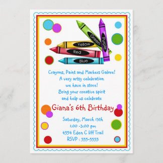 Crayons Art Paint Craft Birthday Party Invitations Einladung