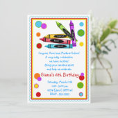 Crayons Art Paint Craft Geburtstagsparty Einladung (Stehend Vorderseite)