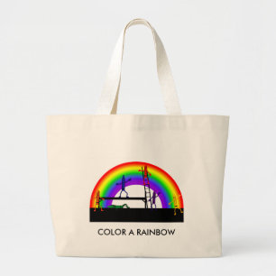 Crayons Färben einer Rainbow Tote-Tasche Jumbo Stoffbeutel
