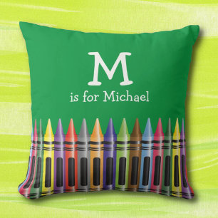 Crayons Kids Green Monogram Name Pattern Kissen