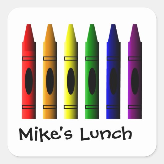 Crayons Name Template Crayon Lunch Bah Quadratischer Aufkleber (Vorderseite)