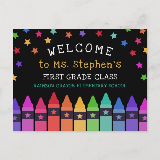 Crayons Stars Colorful Welcome Teacher's Classroom Postkarte (Vorderseite)