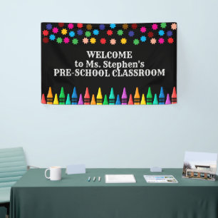 Crayons & Stars Farbenfroh Willkommen im Lehrer Banner