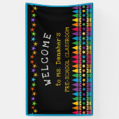 Crayons Stars farbenfrohe Willkommenslehrerin im K Banner (Vertikal)