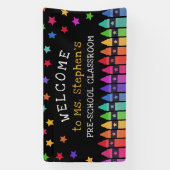 Crayons Stars farbenfrohe Willkommenslehrerin im K Banner (Vertikal)