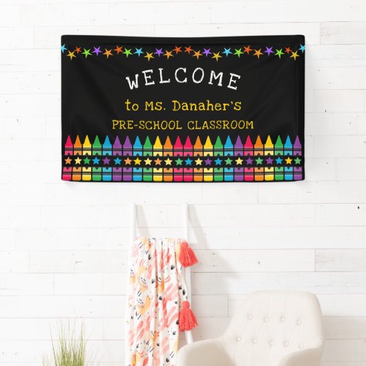 Crayons Stars farbenfrohe Willkommenslehrerin im K Banner (Insitu)