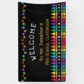 Crayons Stars farbenfrohe Willkommenslehrerin im K Banner (Vertikal)