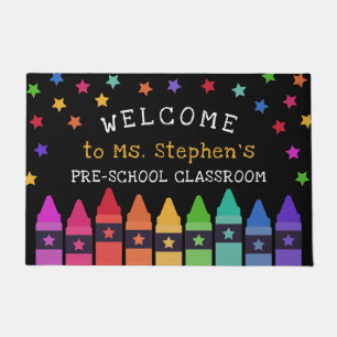 Crayons Stars farbenfrohe Willkommenslehrerin im K Fußmatte