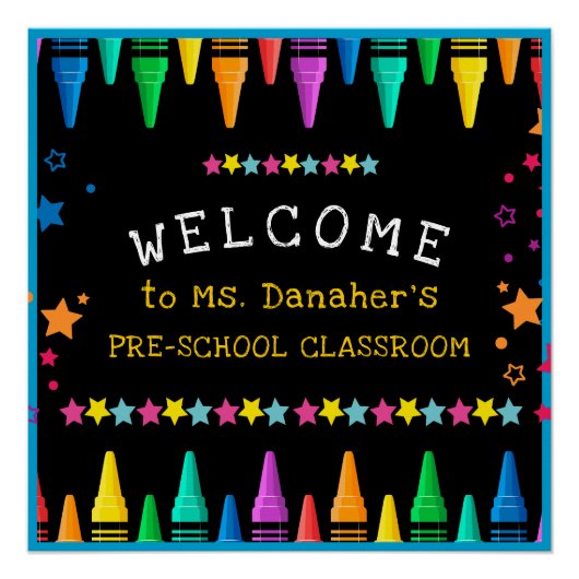 Crayons Stars farbenfrohe Willkommenslehrerin im K Poster (Vorderseite)