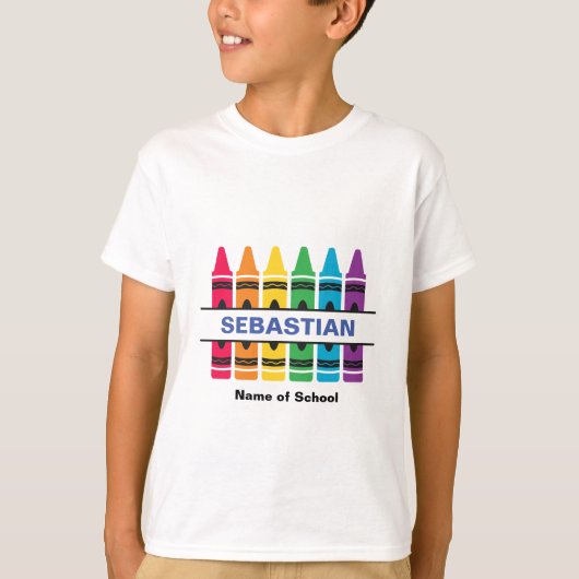 "Crayons" Student & School Name Custom T - Shirt (Vorderseite)