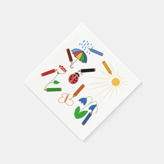 Crayons Zeichnete eine farbenfrohe Welt Serviette (Ecke)