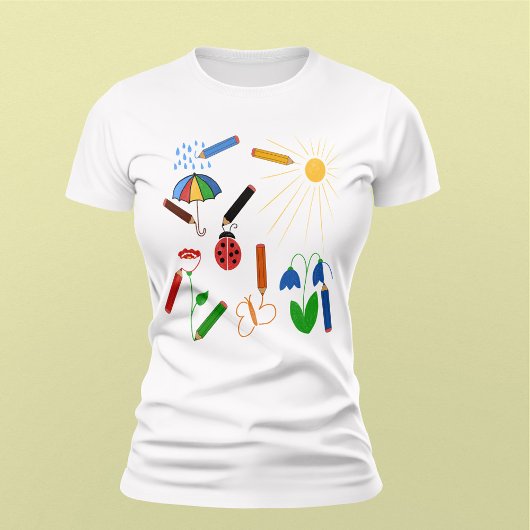 Crayons Zeichnete eine farbenfrohe Welt T-Shirt