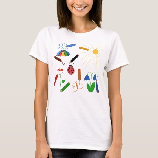 Crayons Zeichnete eine farbenfrohe Welt T-Shirt (Vorderseite)
