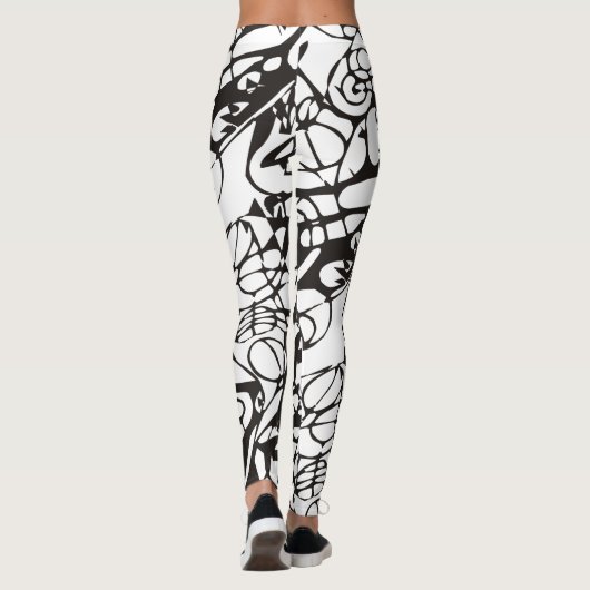 Crazy abstrakt Graphic Design Schwarz-weiß Leggings (Rückseite)