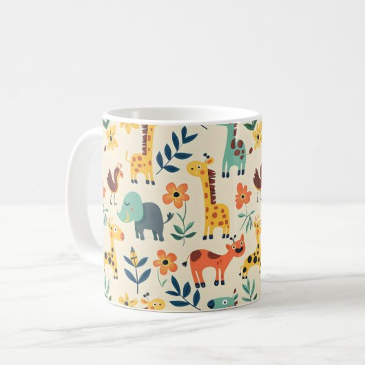 Crazy Animals farbenfrohe Muster Kaffeetasse (Vorderseite Links)