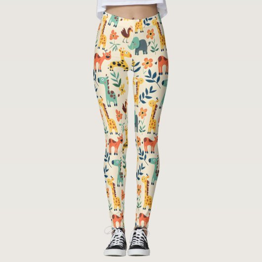 Crazy Animals farbenfrohe Muster Leggings (Vorderseite)