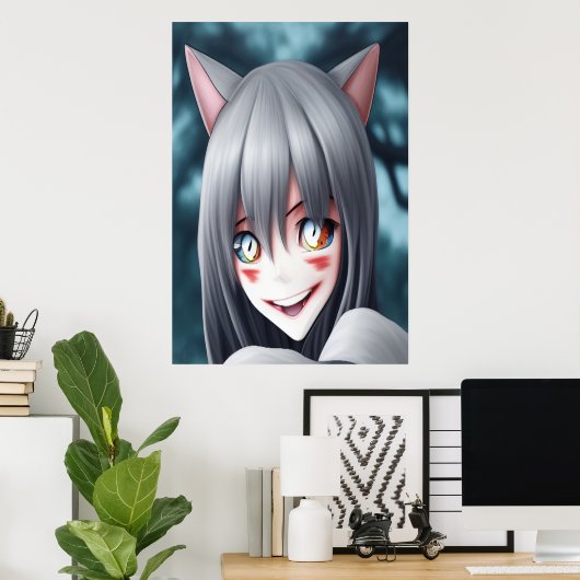 Crazy anime cat girl | AI Art Poster (Heimbüro)
