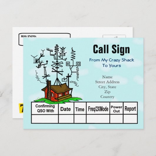 Crazy Antenna Ham Radio Shack QSL Karten (Vorne/Hinten)
