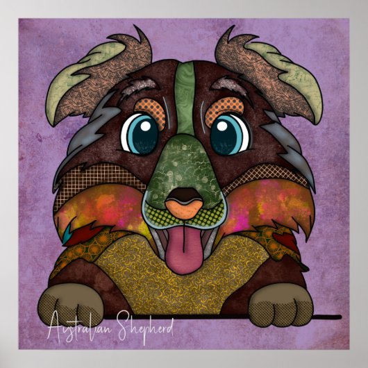 Crazy Australian Shepherd Hund gesichtsbemalt Poster (Vorne)