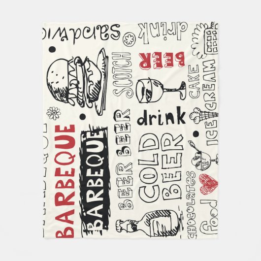 Crazy BBQ: Whimsical Doodle Kunst Fleecedecke (Vorderseite)