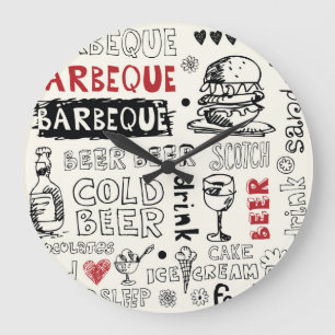 Crazy BBQ: Whimsical Doodle Kunst Große Wanduhr