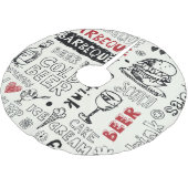 Crazy BBQ: Whimsical Doodle Kunst Polyester Weihnachtsbaumdecke (Schrägansicht)