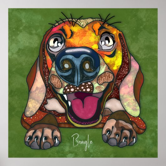 Crazy Beagle Hund handgemalt Poster (Vorne)