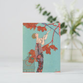 Crazy Blue Parrot von George Barbier Postkarte (Stehend Vorderseite)