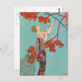 Crazy Blue Parrot von George Barbier Postkarte (Vorne/Hinten)