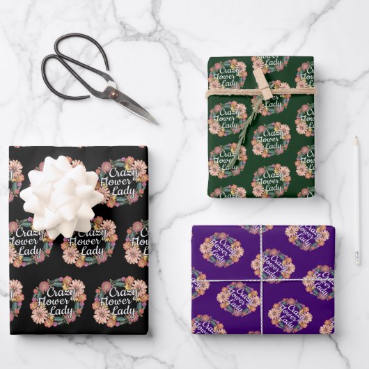 Crazy Blume Lady - Zinnia Gardener Geschenkpapier Set (Vorderseite)