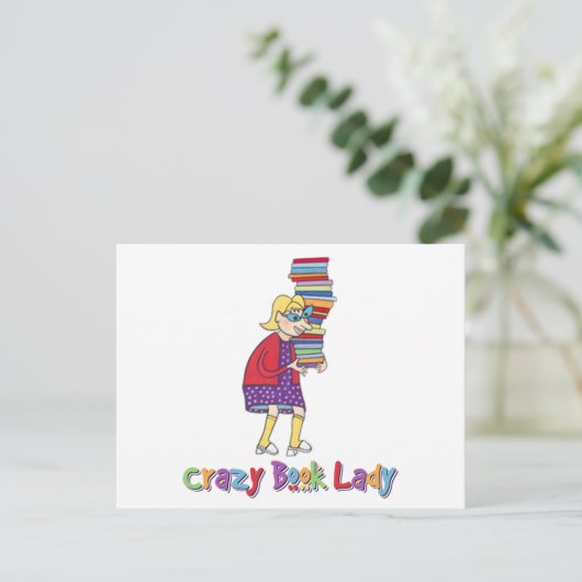 Crazy Book Lady Postkarte (Stehend Vorderseite)