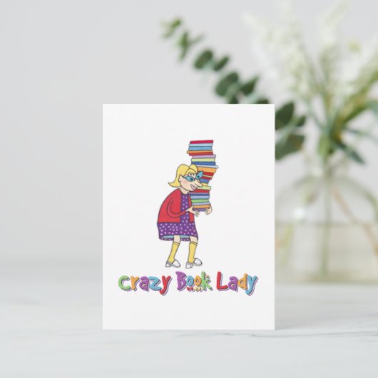 Crazy Book Lady Postkarte (Stehend Vorderseite)