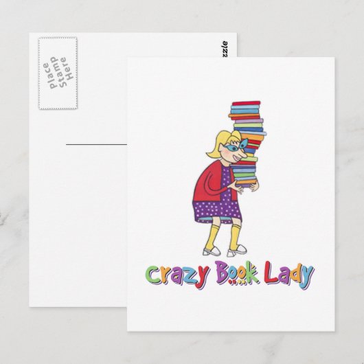 Crazy Book Lady Postkarte (Vorne/Hinten)